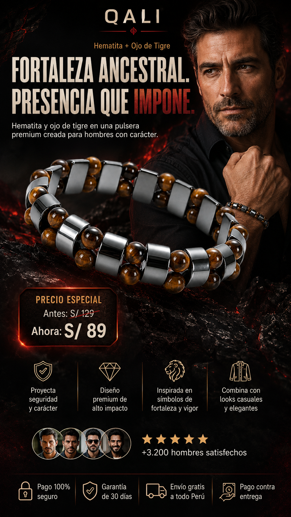 Pulsera de Hematita con ojo de Tigre