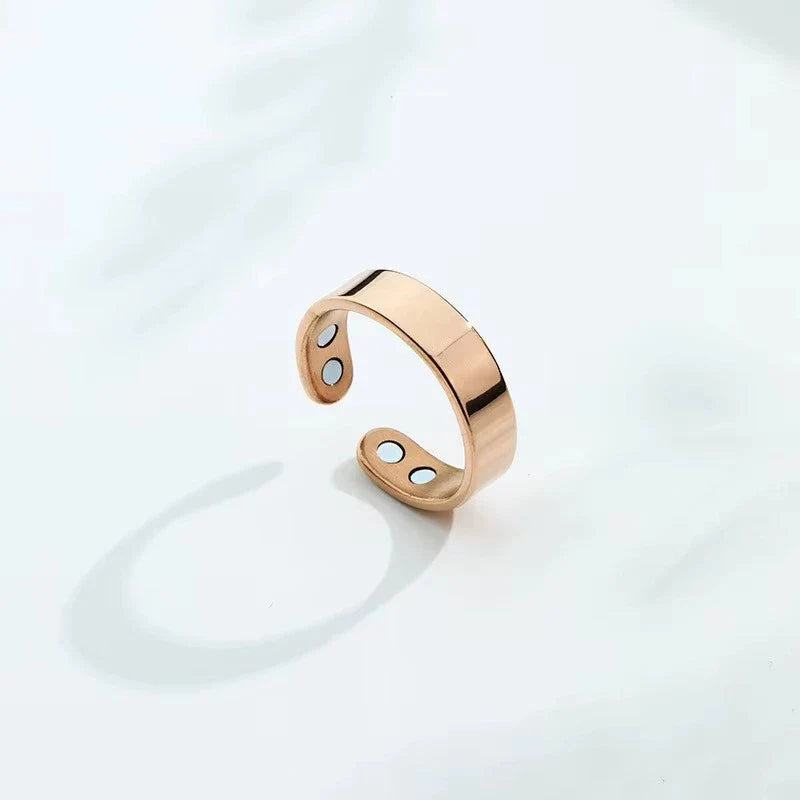 Anillo magnético de cobre abierto y ajustable con imanes visibles